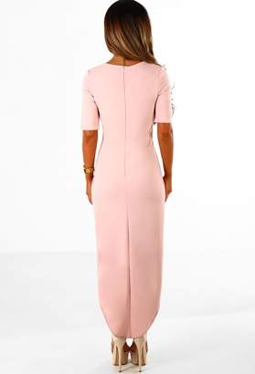 Pink Boutique Rumour Mill Rose Pink Asymmetric Wrap Front Maxi Dress