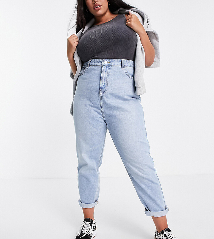 Don't Think Twice Plus DTT Plus Emma super high waisted mom jeans in light  blue wash - ShopStyle