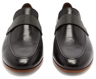 Brunello Cucinelli Embellished-bar Leather Loafers - Black