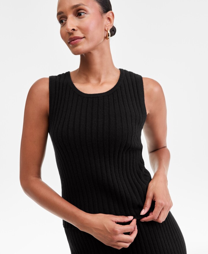Charter Club Petite Rib-Knit Cashmere Crewneck Tank Top, Exclusively at Macy's