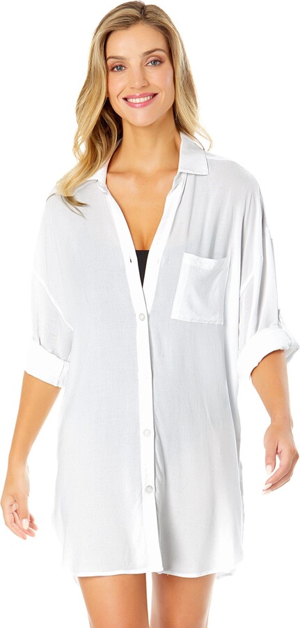 Anne Cole Women's Live In Color Button Down Shirt Swimsuit Cover Up