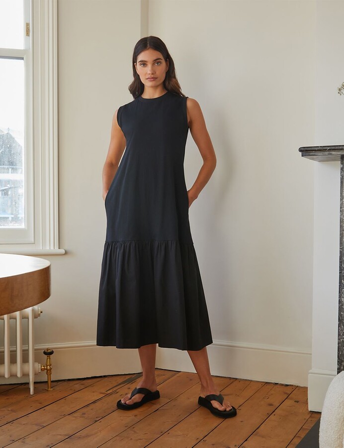 Albaray Organic Cotton Round Neck Midi Tiered Dress ShopStyle