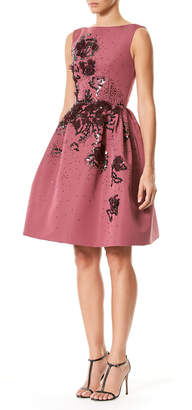 Carolina Herrera Sleeveless Floral-Embellished Party Dress, Wine