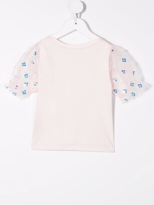 Charabia floral-embellished puff-sleeve T-shirt