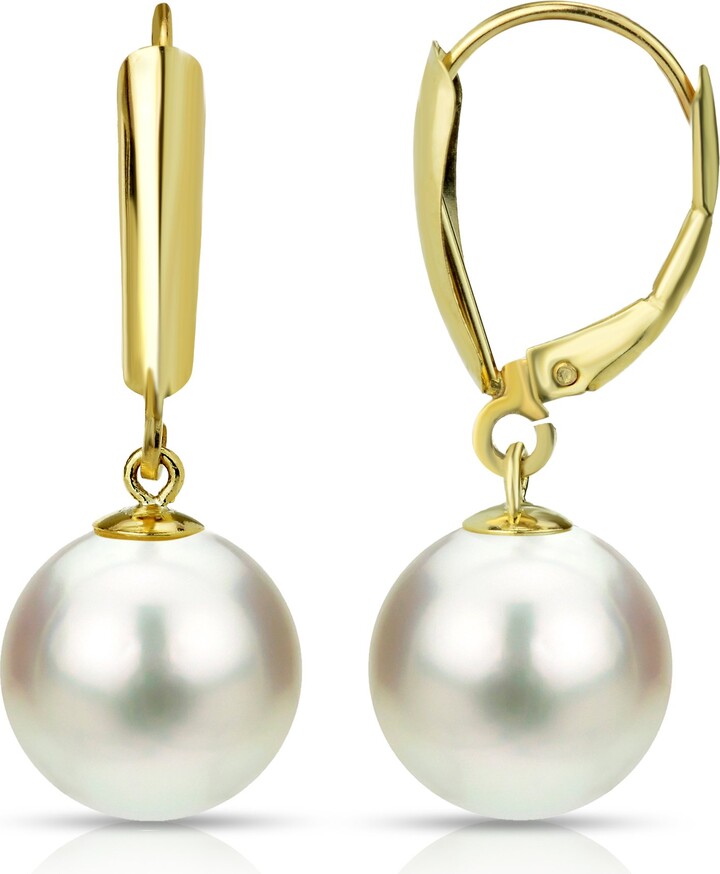 FC101614 White Round Pearl CZ Pave Lever Back Earrings