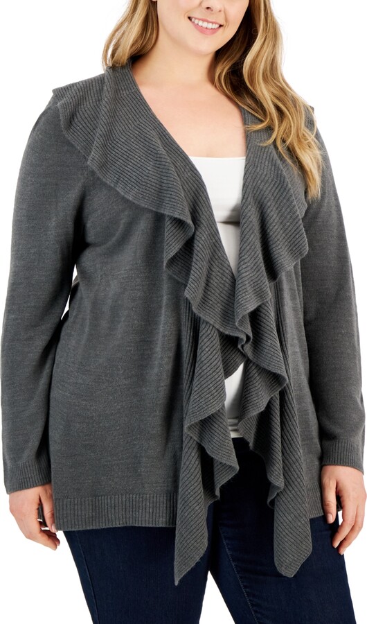 Karen Scott Plus Size Luxsoft Ruffled Cardigan Sweater, Created for Macy's  - ShopStyle