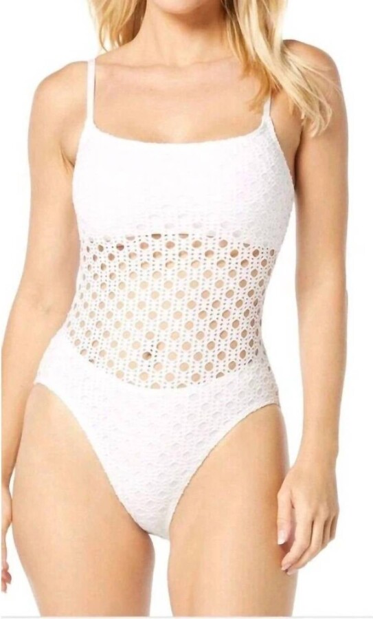 Carmen Marc Valvo Women's Crochet One Piece Swimsuit In White