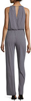 Thumbnail for your product : Laundry by Shelli Segal Beehive Printed Halter Jumpsuit W/ Chain Collar, Black/White