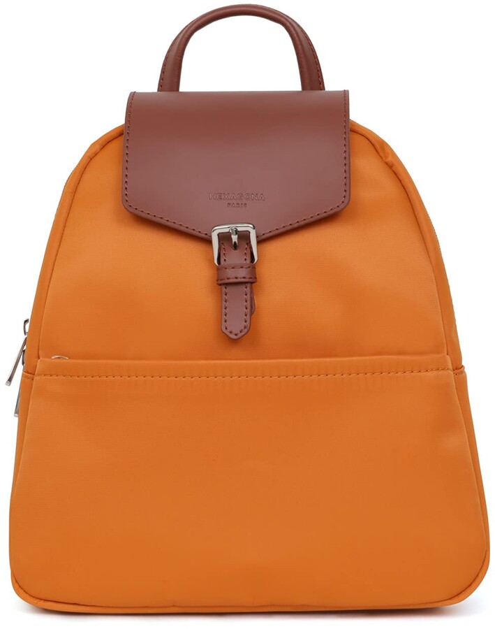 orange leather backpack