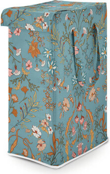 Sweet Jojo Designs Boho Floral Wildflower Blue and Orange Foldable Laundry Hamper with Handles