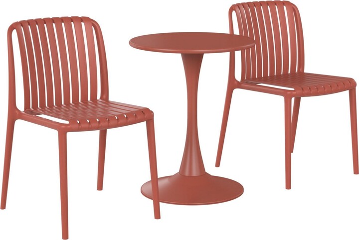 Westintrends 3-Piece Outdoor Metal Dining Table Set And Stackable Resin Patio Chairs