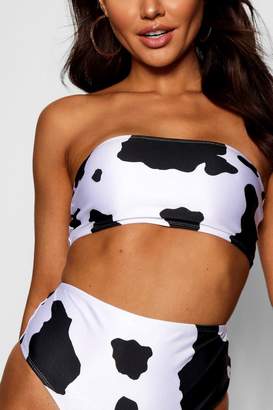 boohoo Cow Print Bandeau Bikini Top