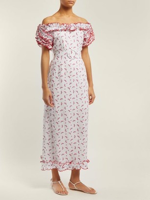 Gül Hürgel Ruffled Off-shoulder Floral-print Linen Dress - White Print