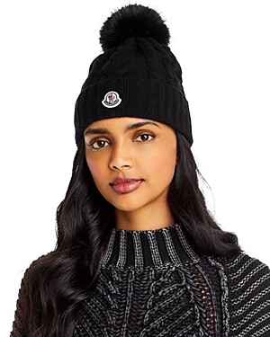 ladies black pom pom hat