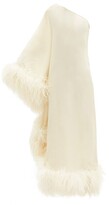 Thumbnail for your product : Taller Marmo Ubud One-shoulder Feather-trimmed Crepe Midi Dress - Ivory
