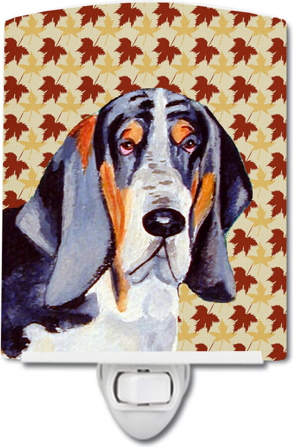 Caroline's Treasures LH9102CNL Basset Hound Fall Leaves Portrait Ceramic Night Light, 6x4x3", multicolor