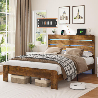 Latitude Run Bed Frame With Headboard And Footboard, With Under Bed Storage, LED Lights, Charging Station,1200Lbs Capacityall-Metal Support System, No Box Spring N