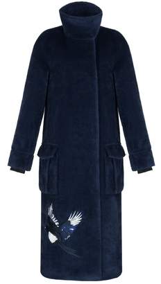 KORSUN - Dark Blue Mid Length Coat With Embroidery