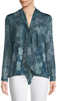 Thumbnail for your product : Elie Tahari Jurnee Tie-Neck Long-Sleeve Floral-Print Silk Blouse
