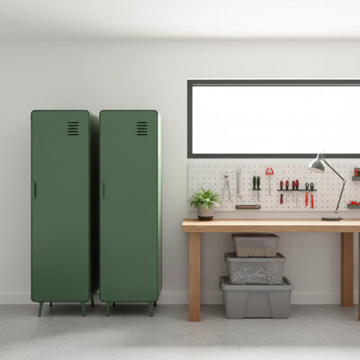 Lark Manor Garage Storage Cabinet with Adjustable Shelf for Tools and Equipment, Army Green