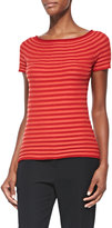 Thumbnail for your product : Armani Collezioni Striped Ribbed Knit Tee, Cordoba Red