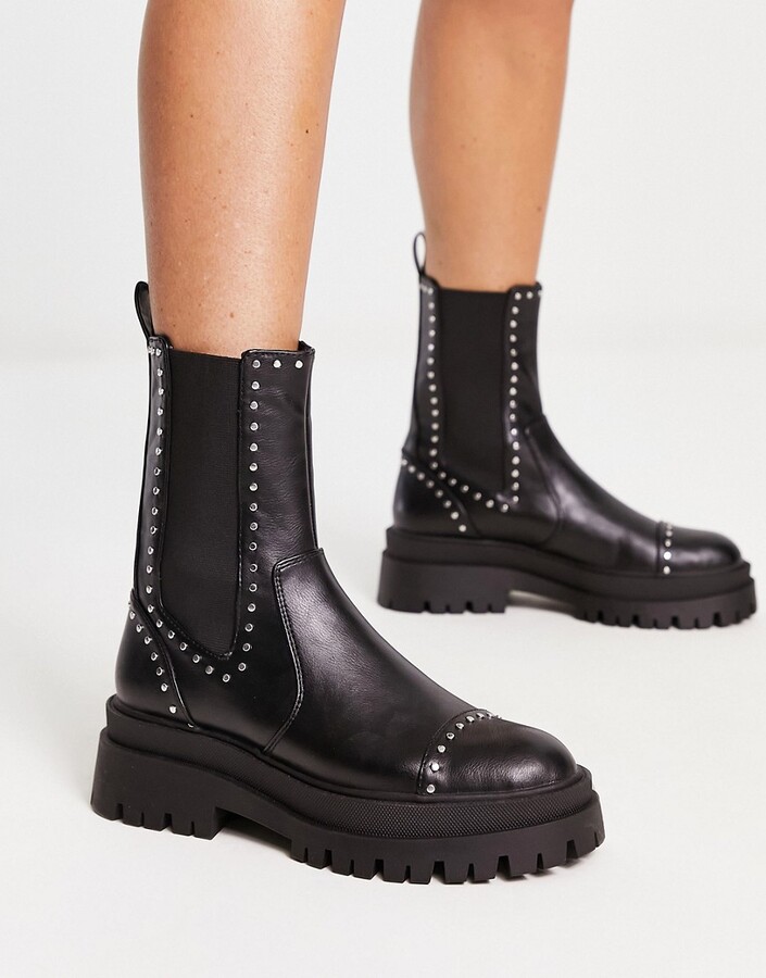 Stradivarius studded chunky boot in black - ShopStyle