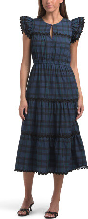 TJMAXX Block Print Floral Midi Dress With Flutter Sleeves For Women, Cotton