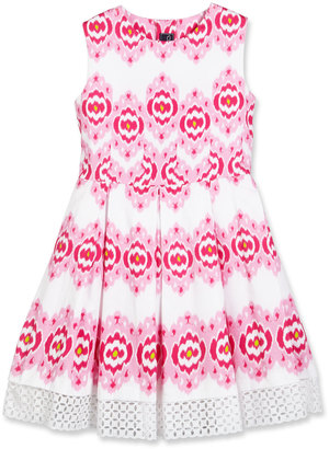 Oscar de la Renta Cotton Ikat Eyelet-Trim Party Dress, Pink, Size 2-14