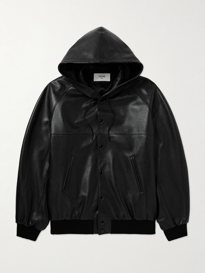 Celine Logo-Embossed Full-Grain Leather Hooded Bomber Jacket