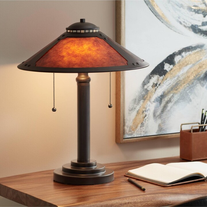 Robert Louis Tiffany Mica Mission Desk Lamp 18 1/2" High Oil Rubbed Bronze Natural Mica Shade for Bedroom Living Room Bedside Nightstand Kids Fam