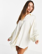 Thumbnail for your product : Glamorous oversized satin shirt dress in cream satin