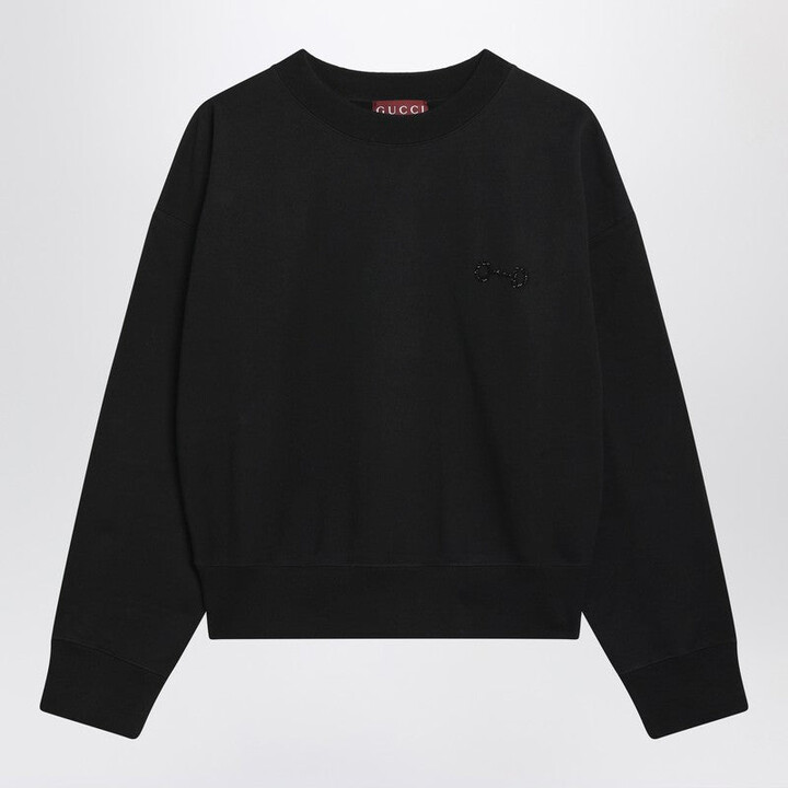 Gucci Black Sweatshirt With Horsebit Embroidery