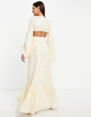 ASOS EDITION sequin stripe maxi dress with blouson sleeve and tiered hem