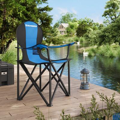 Arlmont & Co. Camping Chair, Folding Outdoor Chair With Padded Seat, Cup Holder, Heavy-Duty Metal, For Picnic Fish Sports