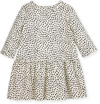 Bonpoint Long-Sleeve Heart-Print Dress, Size 3-8