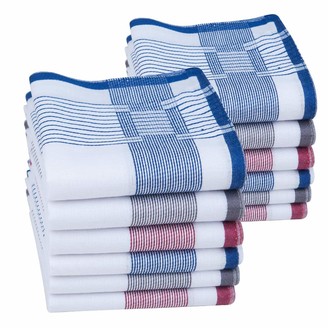 6/12 Pieces 40x40cm Houlife Mens Thick Handkerchiefs 100% 60S Cotton Classic Stripe Checkered Pattern Coloured Plaid Hankies for Dad Grandad