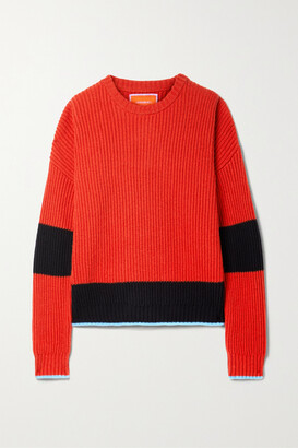 La DoubleJ Crew Boy Color-block Ribbed Organic Wool And Alpaca-blend Sweater