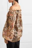 Thumbnail for your product : Dundas Off-the-shoulder Metallic Fil Coupe Silk-blend Blouse - Gold