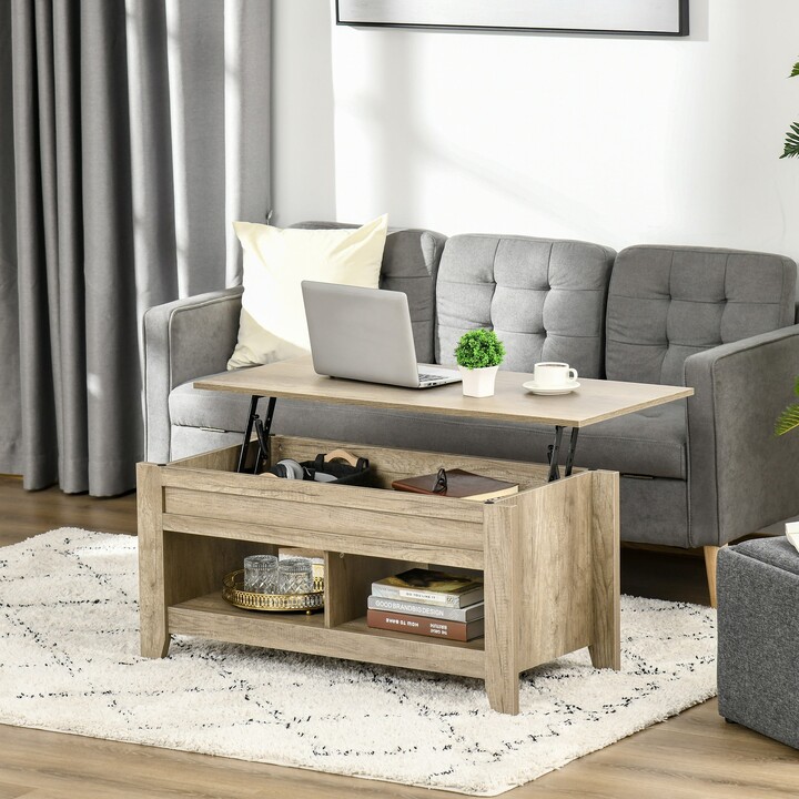 Lift Top Coffee Table with Storage Compartment and Open Shelves