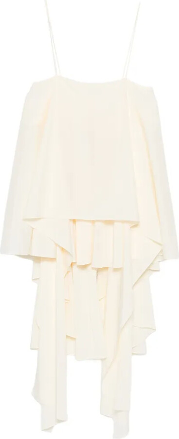 System Asymmetric-Neck Ruffled Top