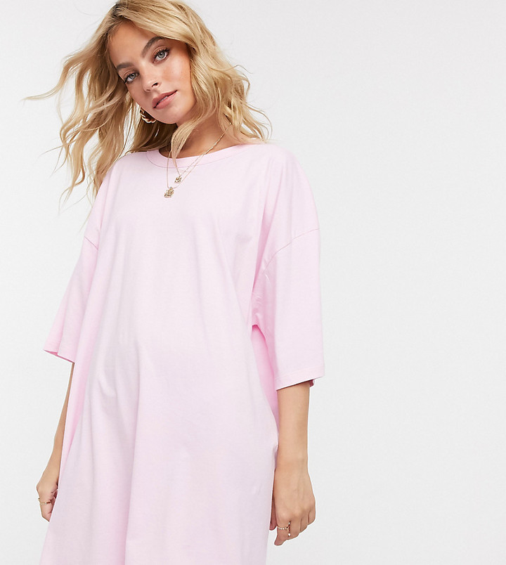 ASOS DESIGN Petite oversized Tshirt dress in baby pink ShopStyle