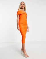 Thumbnail for your product : Vesper bardot midi dress in orange