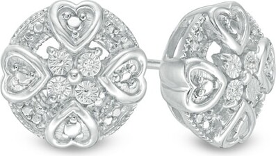 Zales Diamond Accent Mini Heart Frame Stud Earrings in Sterling Silver