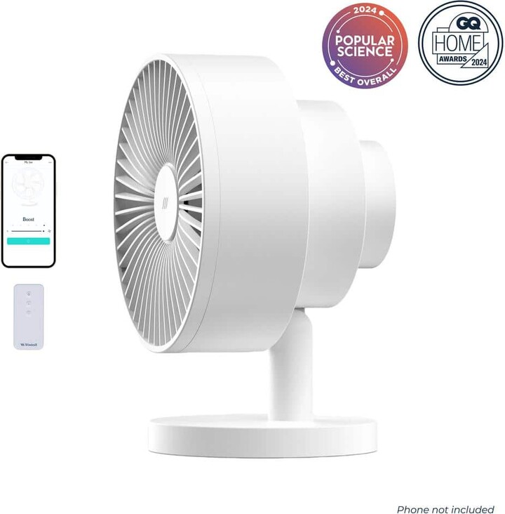 Windmill Smart Whisper-Quiet 8 in. Air Circulator and Desk Fan with 5 Speeds and Remote to White