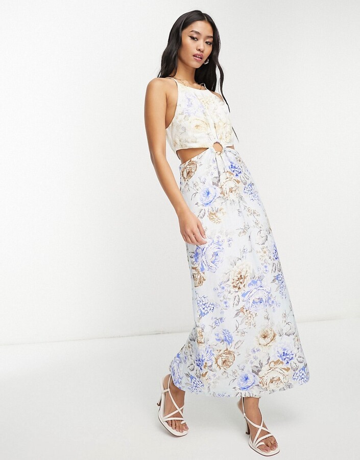 Topshop Tall cut out waist tiered occasion midi dress in star print