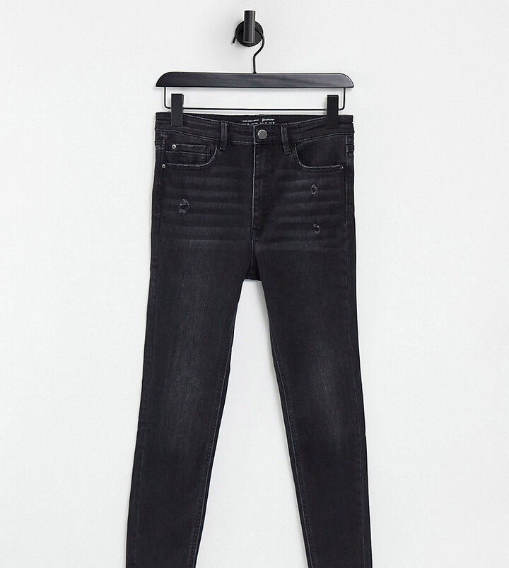 Stradivarius Petite super high waist skinny jean in washed black