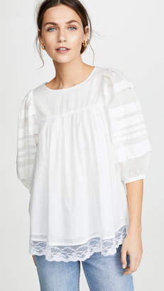 Clu Lace Contrast Blouse with Puff Sleeves