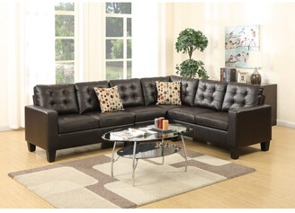 Benzara Bonded Leather 4 Pieces Sectional With Pillows In Espresso Brown