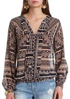 Thumbnail for your product : Charlotte Russe Sheer Tribal Print Pleated Top