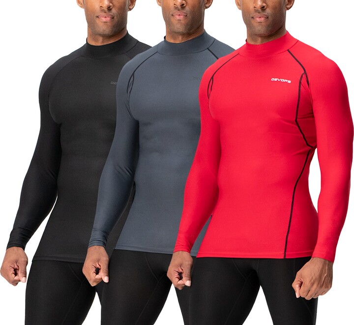 Runhit Compression Shirts for Men Long Sleeve Cool Dry Athletic Workout Tee  Shirts Fishing Sun Shirts Sports Thermal Tights (3 Pack) Black/Black  Red/Black Gray Large